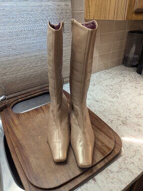 Gold Leather Knee High Boots